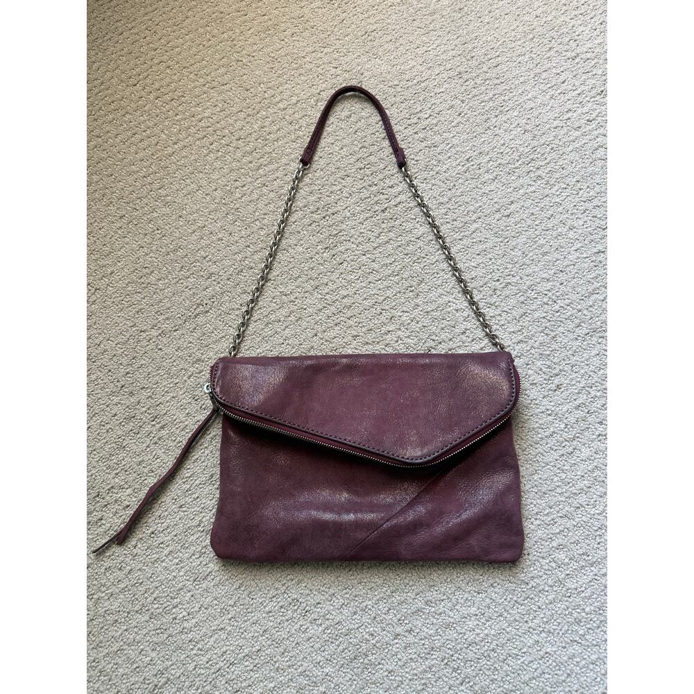 HOBO Burgundy Leather Envelope Clutch Shoulder Bag Chain Strap Minimalist Chic